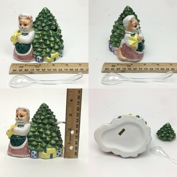 Cats Cream and Sugar Christmas Holiday Ceramic Set - Picture 2 of 7